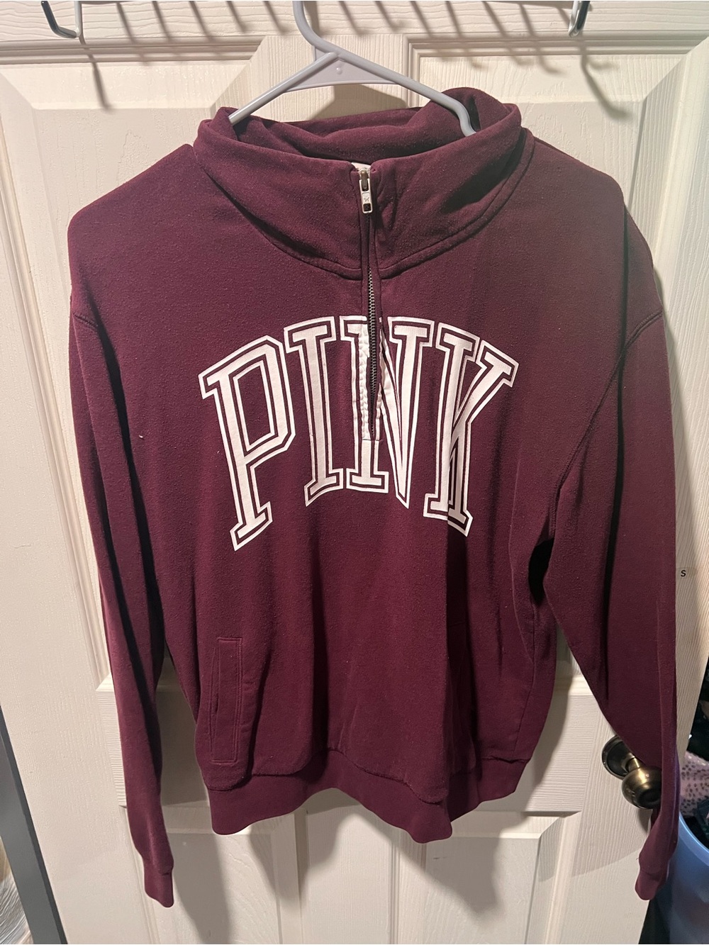 PINK Victoria's Secret Maroon Half-Zip Pullover with Logo